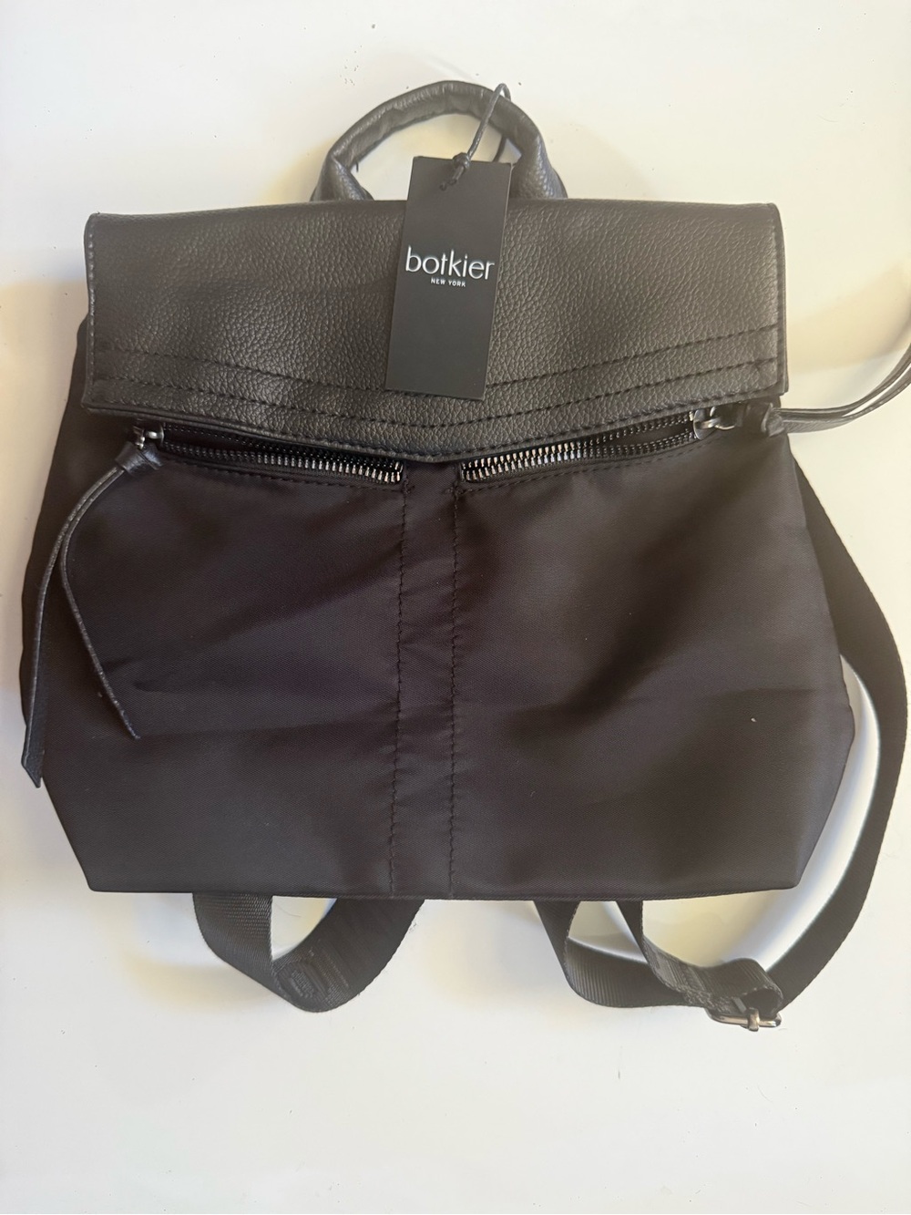 Botkier Black Compact Nylon & Leather Flap Backpack - Picture 2 of 6